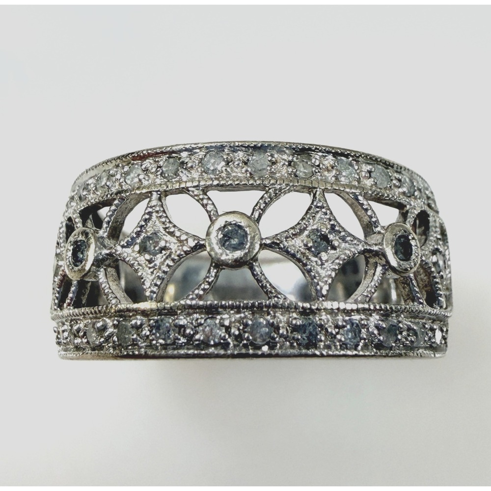 Art Deco Style Diamond Chip Ring Filigree P4SR Platina 4 (READ) Size 8